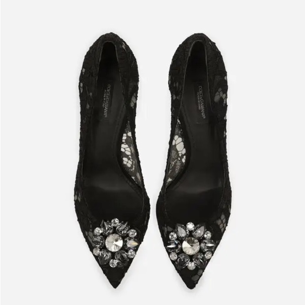Dolce & Gabbana Black Lace Heels with Crystal Embellishments - Picture 3 of 12